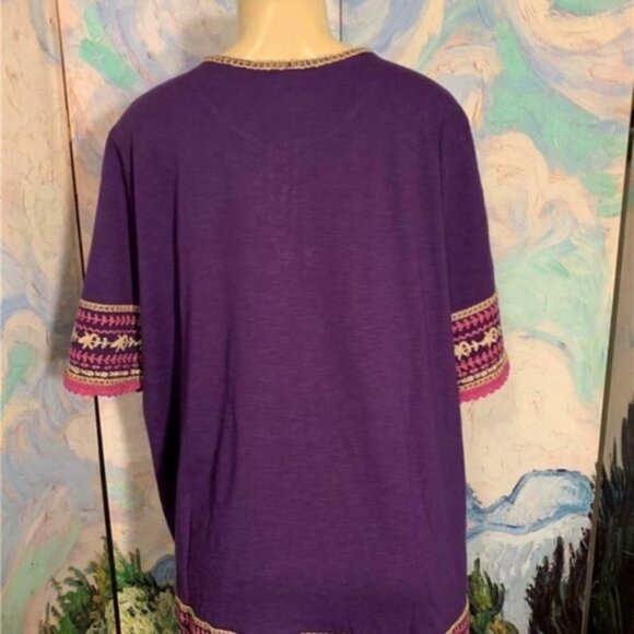 Roaman's 2X Purple Crochet Trim Lace-Up Tassel Top - Picture 4 of 6